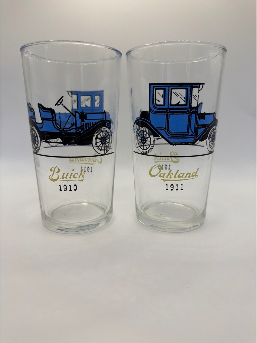 Vintage 1910 Buick and 1911 Oakland Glasses Set of 2